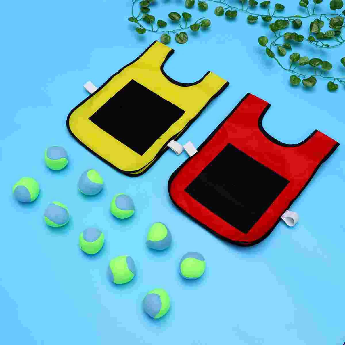 Children Vest Game Set Sticky Vest Outdoor Game Props10pcs Fleece Balls Safe for Kids Children Red, Yellow